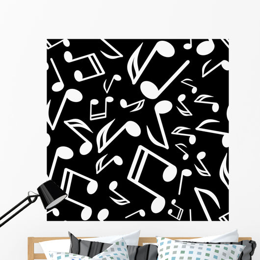 Vector white notes on a black background Wall Mural