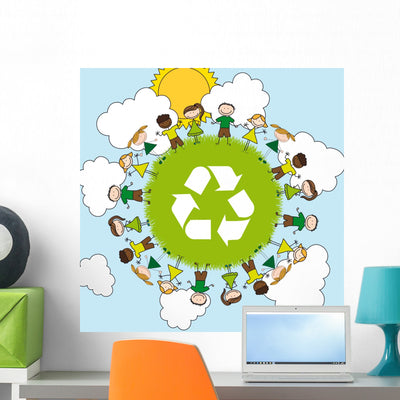 Recycle shown on a wall