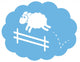 Sheep jumping over a fence in a cloud sleep bubble. Wall Decal