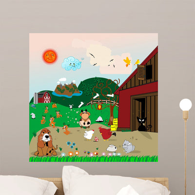 Farm Animals Illustration shown on a wall