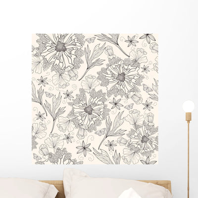Abstract Floral Pattern Seamless Wall Decal shown on a wall