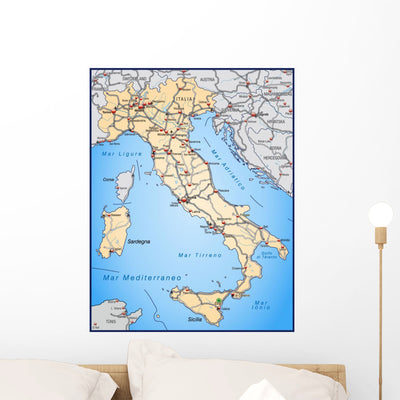 Highway Map Italy Orange shown on a wall