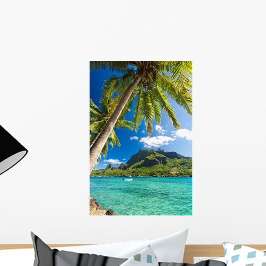 Palm Trees on Shoreline of Ocean at Moorea Wall Mural