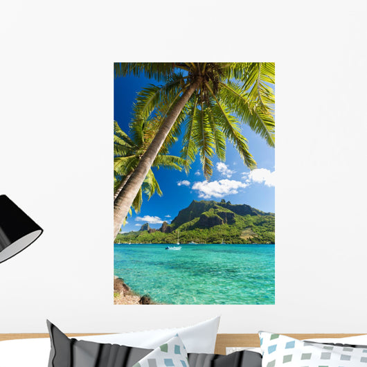 Palm Trees on Shoreline of Ocean at Moorea Wall Mural