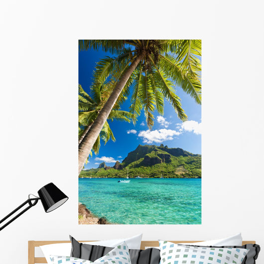 Palm Trees on Shoreline of Ocean at Moorea Wall Mural