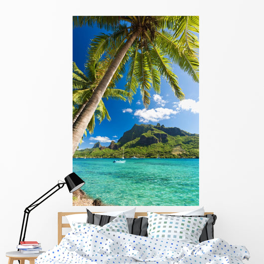 Palm Trees on Shoreline of Ocean at Moorea Wall Mural