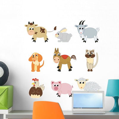 Set Farm Animals Wall Decal shown on a wall