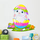 Easter. Bunny jumping out from  egg Wall Decal