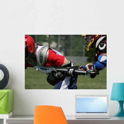 Lacrosse Hit Wall Mural shown on a wall