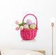 cheerful easter eggs and tulips in a pink wicker basket isolated Wall Decal
