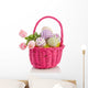 cheerful easter eggs and tulips in a pink wicker basket isolated Wall Decal