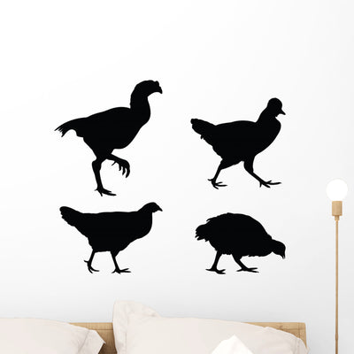Chicken Silhouettes Wall Decal Sticker Set shown on a wall