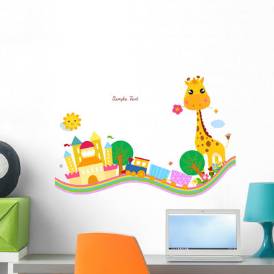 Cute Giraffe Wall Decal shown on a wall