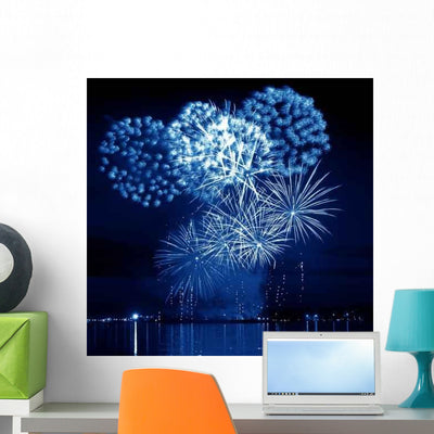 Celebratory Blue Firework Wall Decal shown on a wall