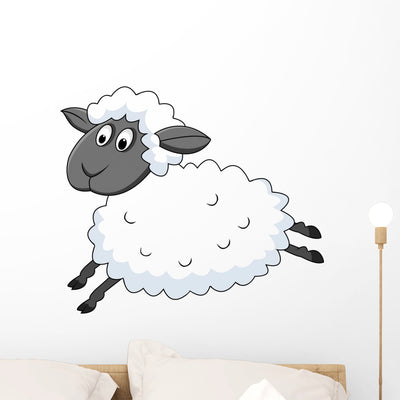 Jumping Sheep Wall Decal shown on a wall