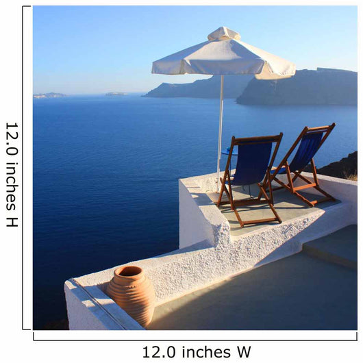 Santorin - Terrasse et parasol Wall Mural