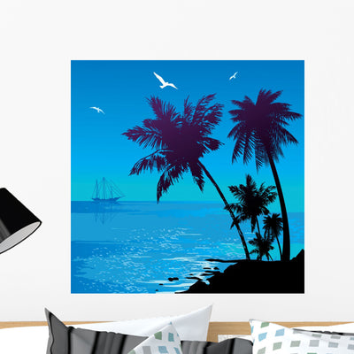 Silhouette Jungle Ocean shown on a wall