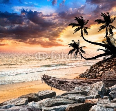 Tropical Sunset with Boat Wall Decal