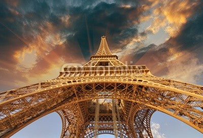 Beautiful view of Eiffel Tower in Paris with sunset colors Wall Mural