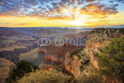 Horizontal view of famous Grand Canyon at sunrise Wall Mural