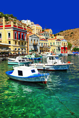 colorful Greece series Symi island, Dodecanes Wall Mural