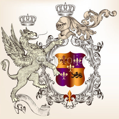 Heraldic design with griffin, knight and coat of arms Wall Decal