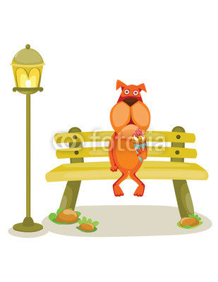 Cartoon Dog Sitting Branch Wall Decal