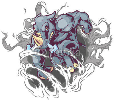 Crouched Cartoon Mascot Rhino Wall Decal
