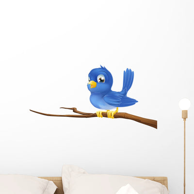Bluebird Tree Branch Wall Decal shown on a wall