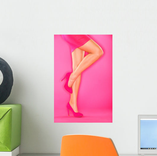 Pink high heels shoes on pink Wall Mural
