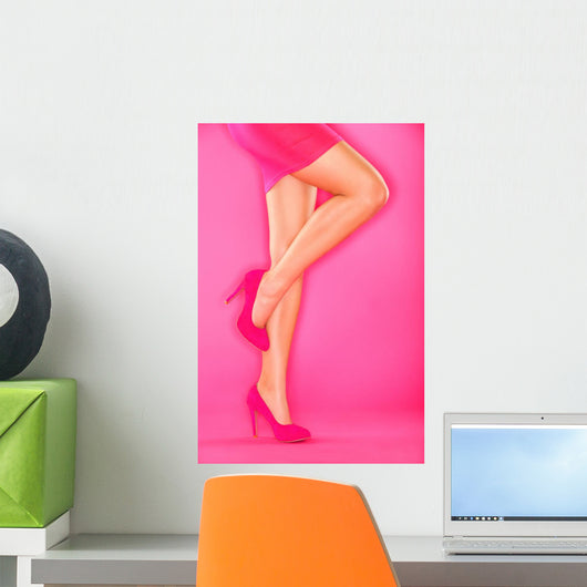 Pink high heels shoes on pink Wall Mural