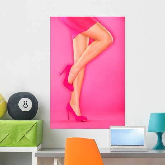 Pink high heels shoes on pink Wall Mural