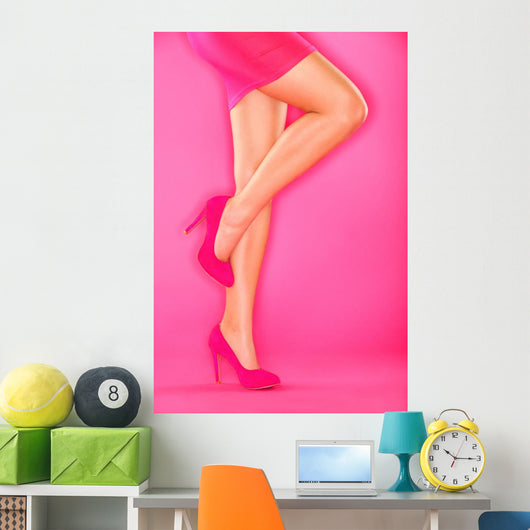 Pink high heels shoes on pink Wall Mural