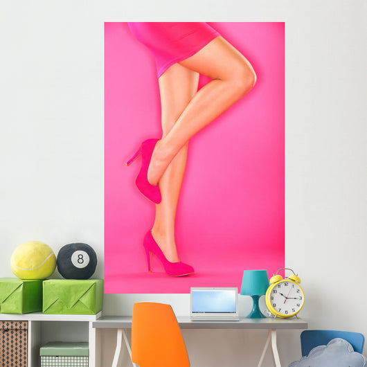Pink high heels shoes on pink Wall Mural