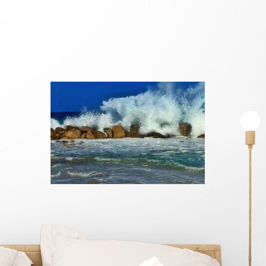 Wave Splashing Against Breakwater Wall Decal