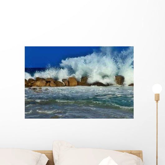 Wave Splashing Against Breakwater Wall Decal