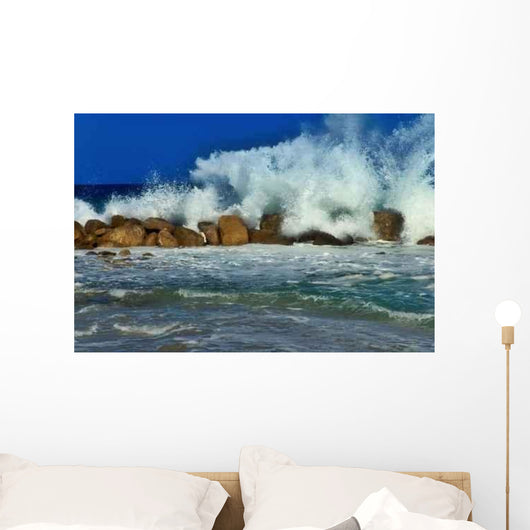 Wave Splashing Against Breakwater Wall Decal