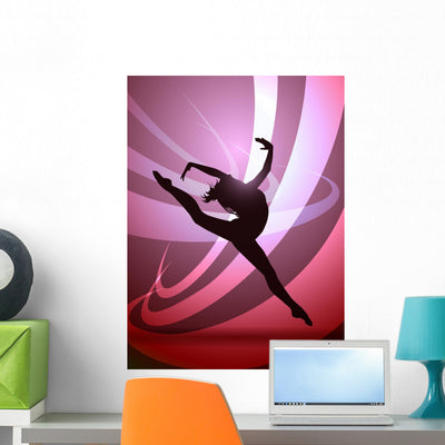 Woman Gymnast Silhouette Wall Mural shown on a wall