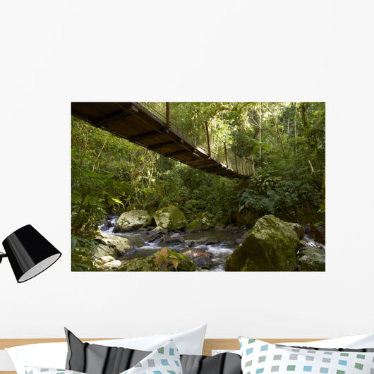 Suspension bridge in the rain forest Wall Mural