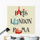 Paris, London, Roma lettering Wall Mural