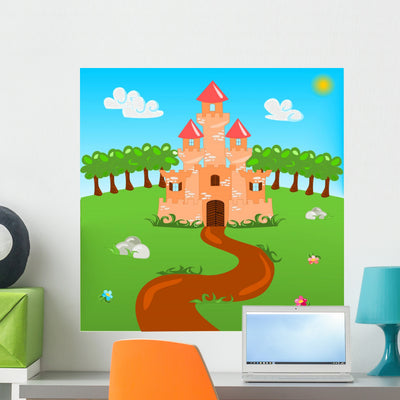 Cartoon Illustration Castle with shown on a wall