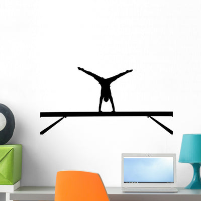 Female Gymnast Balance Beam Wall Decal shown on a wall
