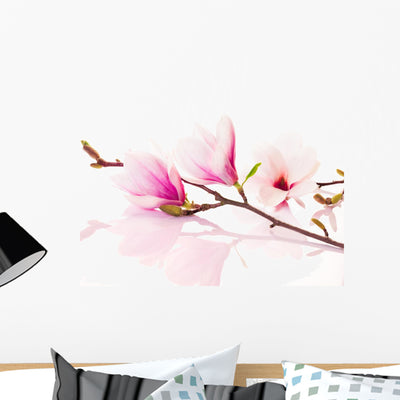 Pink Spring Magnolias Wall Decal shown on a wall