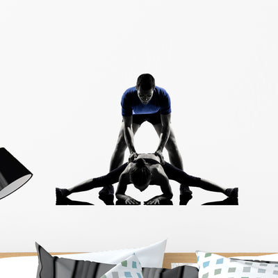 Couple Woman Man Exercising Wall Decal shown on a wall