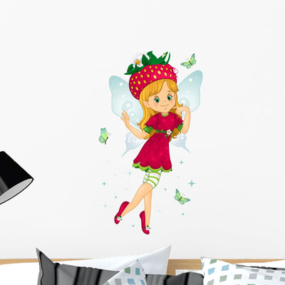 Strawberry Fairy Wall Decal shown on a wall