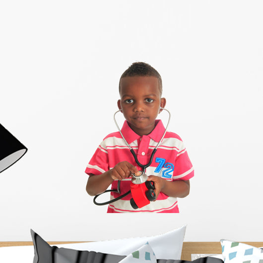 Black African American child with stethoscope and car Wall Decal