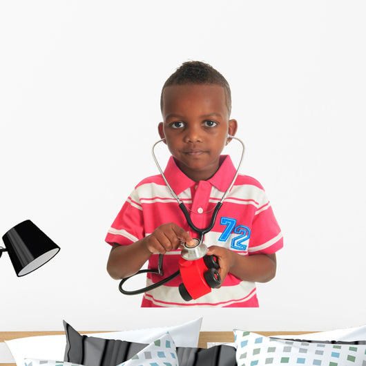 Black African American child with stethoscope and car Wall Decal