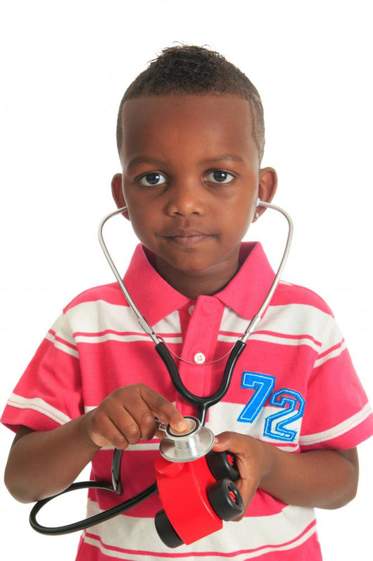 Black African American child with stethoscope and car Wall Decal