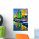 Colorful Burano Italy canal reflections Wall Mural