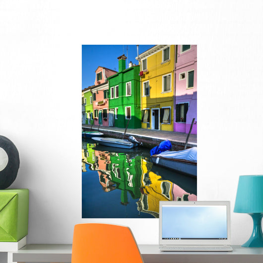 Colorful Burano Italy canal reflections Wall Mural